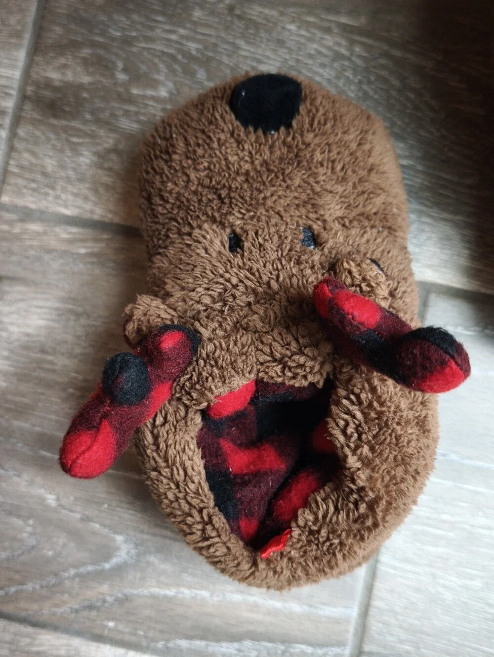 Old Navy Kids Reindeer Slippers Size 10-11 Christmas Holiday Plaid